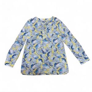 Talbots Floral Blouse - Blue and Yellow
